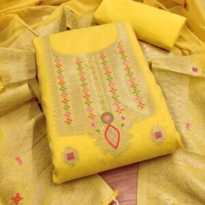 Yellow Chanderi Banarasi Silk Dress Material For Women