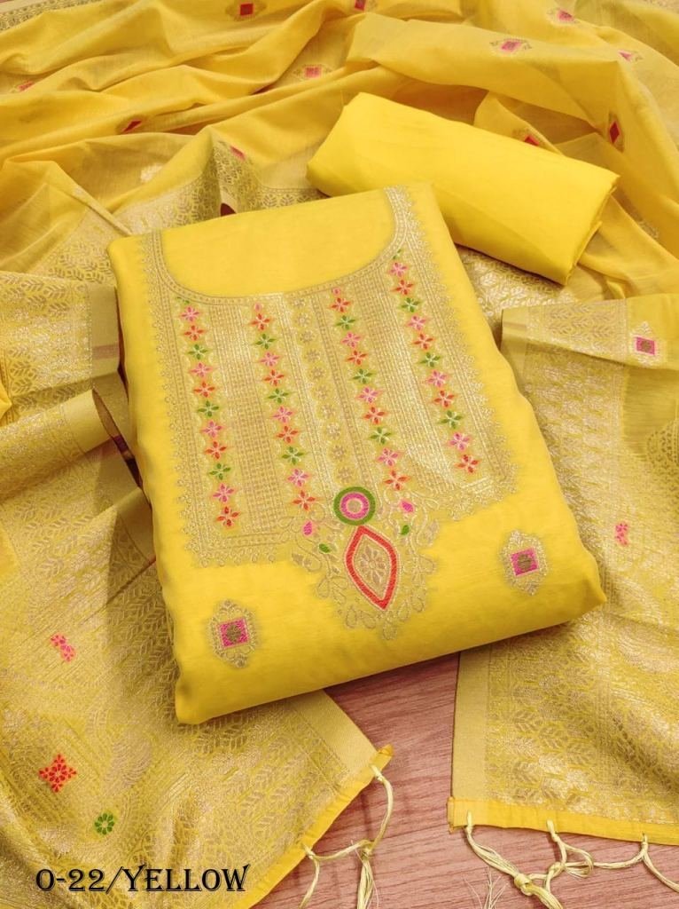 designer yellow salwar suit wi 1721812356 Yellow Chanderi Banarasi Silk Dress Material For Women