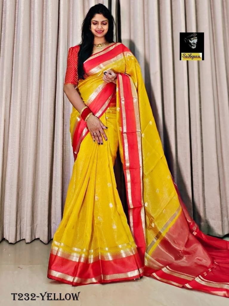 designer yellow soft viscose z 1720877209 Designer Yellow Soft Viscose Zari Weaving Kovaipattu Sareee