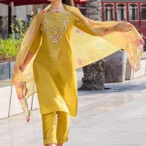 Designer Yellow Viscose Kurti Set By Anju Fabrics