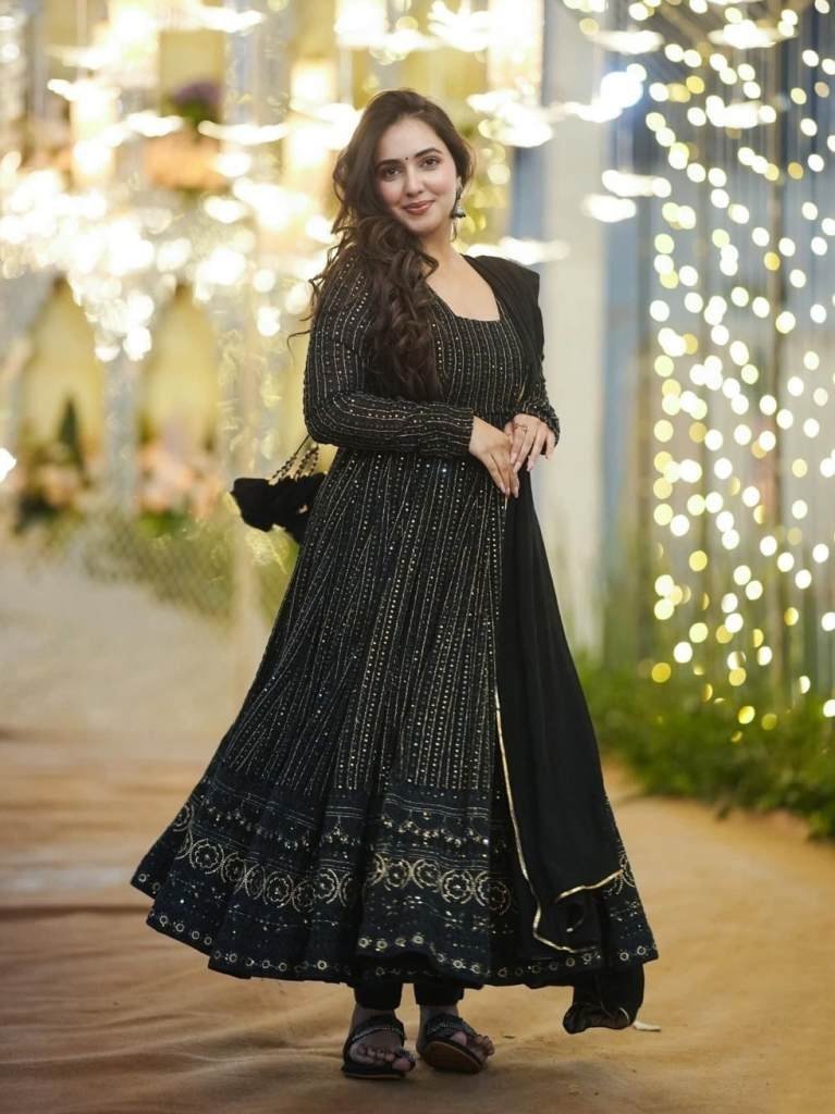 devi vol 1 black faux georgett 1712642876 Devi vol 1 Black Faux Georgette With All over Embroidery Work Gown with Dupatta