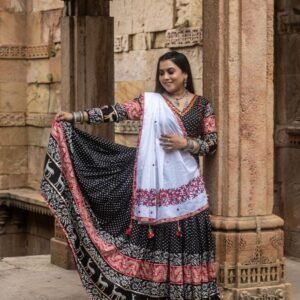 Digital Print Black Muslin Cotton Lehenaga Choli