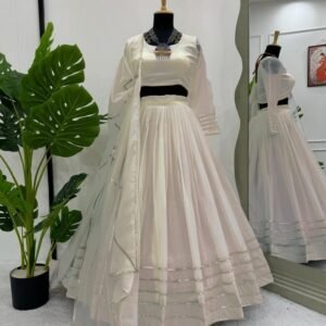 Digital Print Tabby Organza White Lehenga Choli