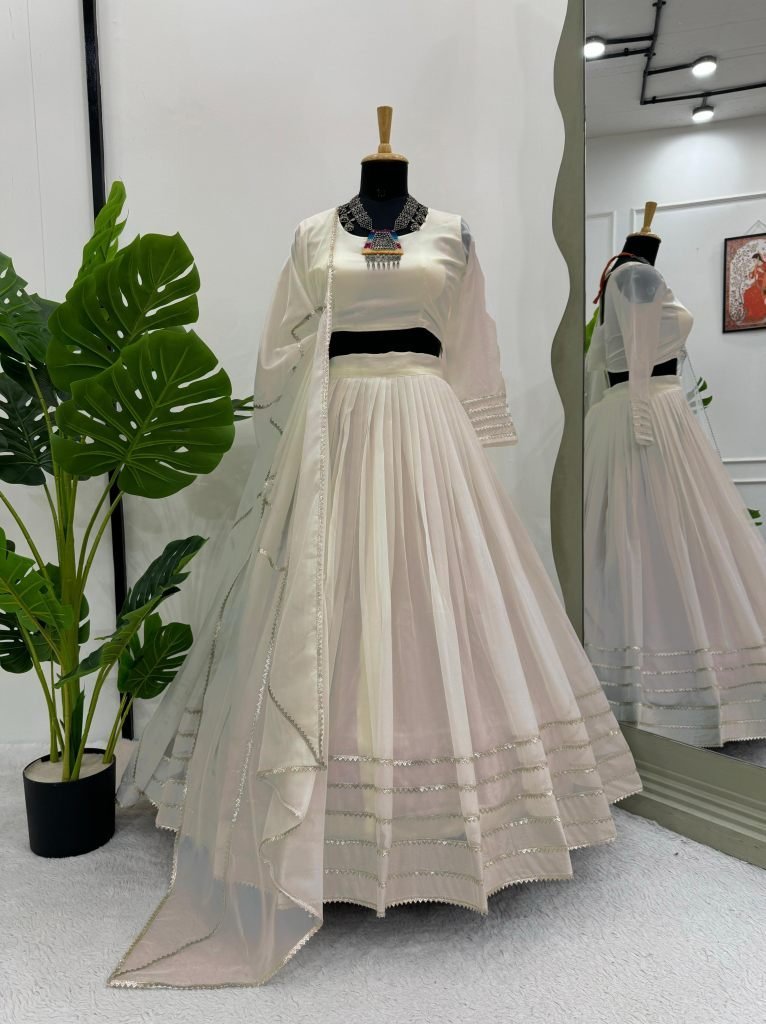 digital print tabby organza wh 1728381965 Digital Print Tabby Organza White Lehenga Choli