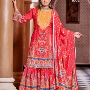 Digital Print Work Red Sharara Suit