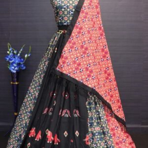 Digital Printed Muslin Cotton Black Lehenga Choli