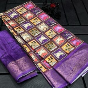 Fancy Digital Printed Dola Silk Purple Saree For Women