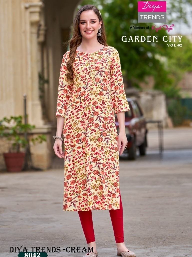 diya trends garden city vol 8 1716034614 Diya Trends Garden City Vol 8 Cream Color Printed Straight Kurti