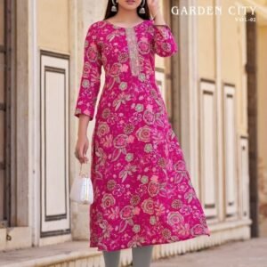 Diya Trends Garden City Vol 8 Rani Pink Color Printed Straight Kurti