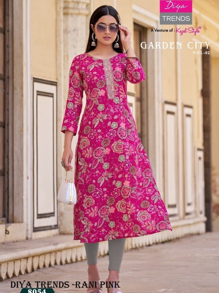 diya trends garden city vol 8 1716035550 Diya Trends Garden City Vol 8 Rani Pink Color Printed Straight Kurti