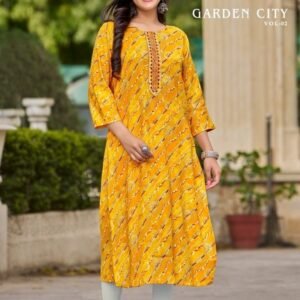 Diya Trends Garden City Vol 8 Yellow Color Printed Straight Kurti