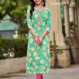 Diya Trends Garden City Vol 8 Green Color Printed Straight Kurti