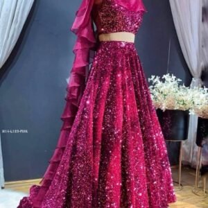 DJ Special Velvet Sequence Rani Pink Lehenga Choli With Ruffle Dupatta