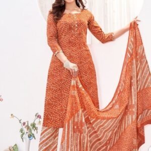 Dot Design Orange Cotton Kurti Pant Set