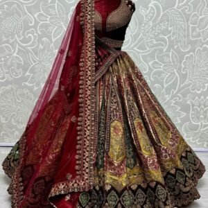 Double dupatta and Heavy Velvet Patchwork Designer Chiku Bridal Lehenga choli