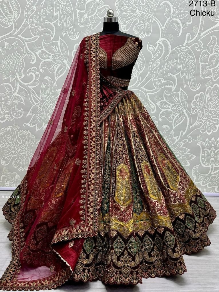 double dupatta and heavy velve 1718175640 Double dupatta and Heavy Velvet Patchwork Designer Chiku Bridal Lehenga choli