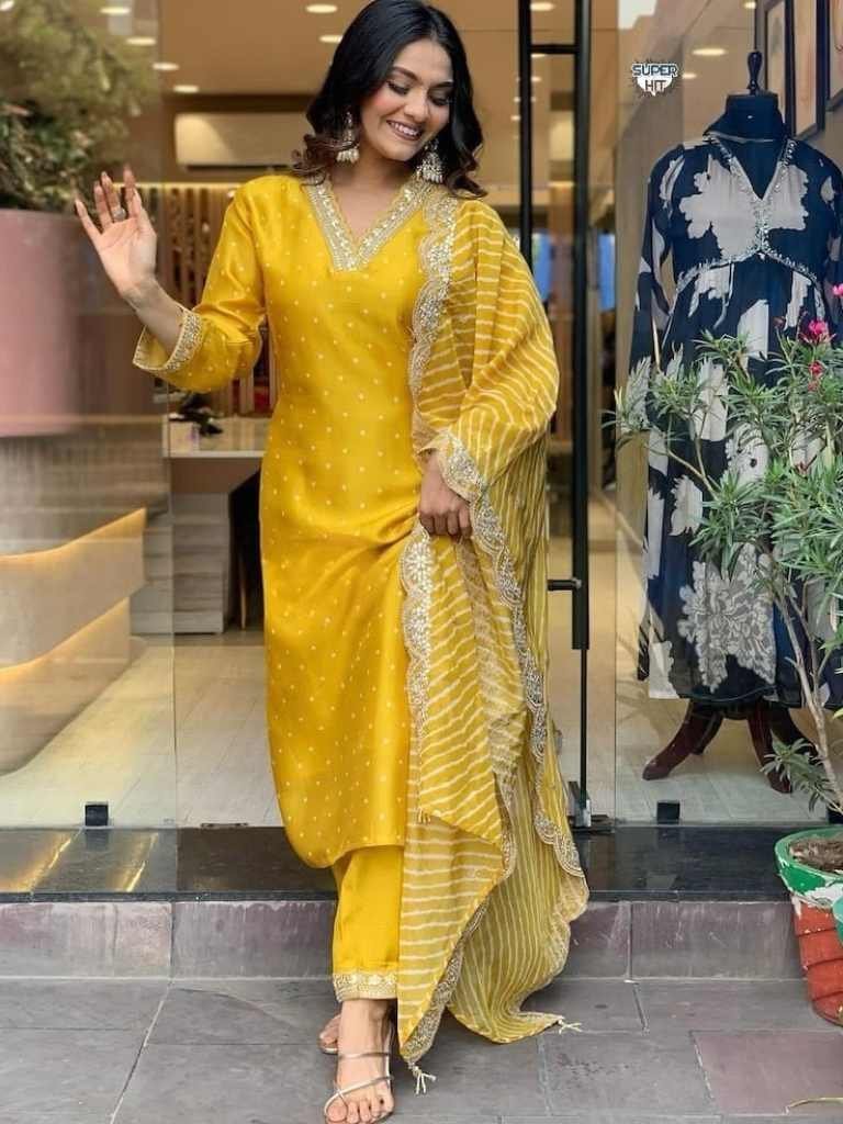 dreamy heavy yellow banana cot 1715600137 Dreamy Heavy Yellow Banana Cotton Silk Kurti Pant with Digital Print Dupatta Set