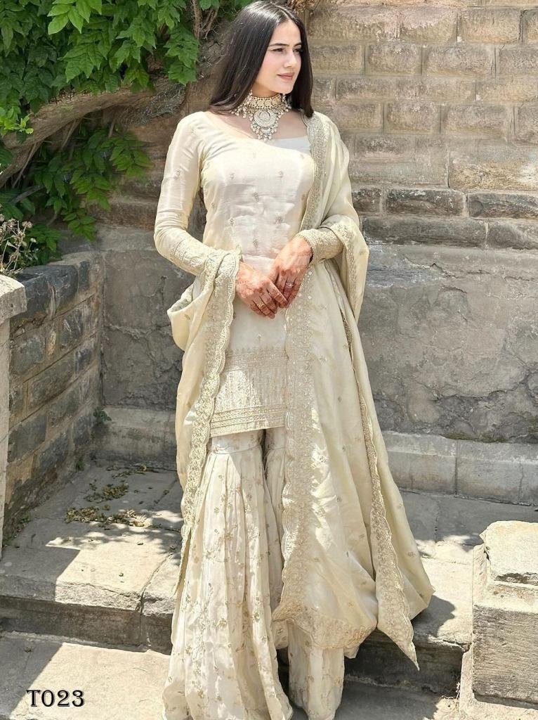 eid collection ready to wear c 1717999915 Eid Collection Ready To Wear Chinnon Silk White Sharara Suit