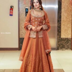 Eid Special Rust Orange Simmer Silk Lehenga Set