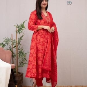 Elegant A Line Block Printed Fancy Kurti Pant With Dupatta
