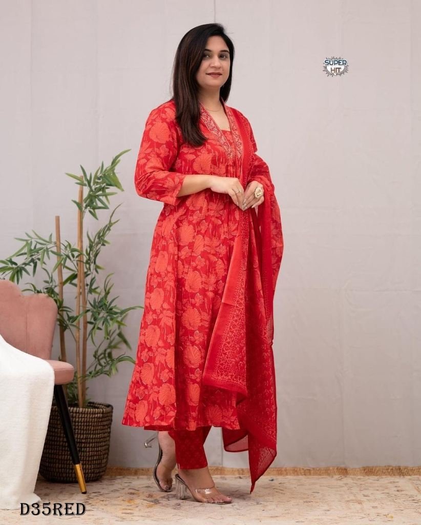 elegant a line block printed f 1719567692 Elegant A Line Block Printed Fancy Kurti Pant With Dupatta