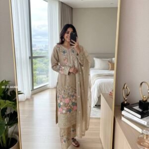 Elegant Beige Heavy Suit with Sequin Embroidery Palazzo Set