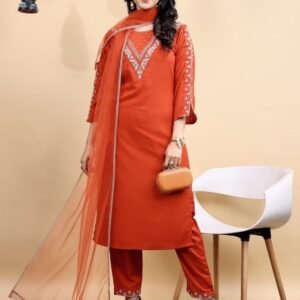 Elegant Cotton Embroidered Kurta Pant Dupatta Set