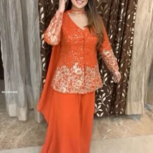 Elegant Designer Georgette With Sequence Work Orange Plazzo Set