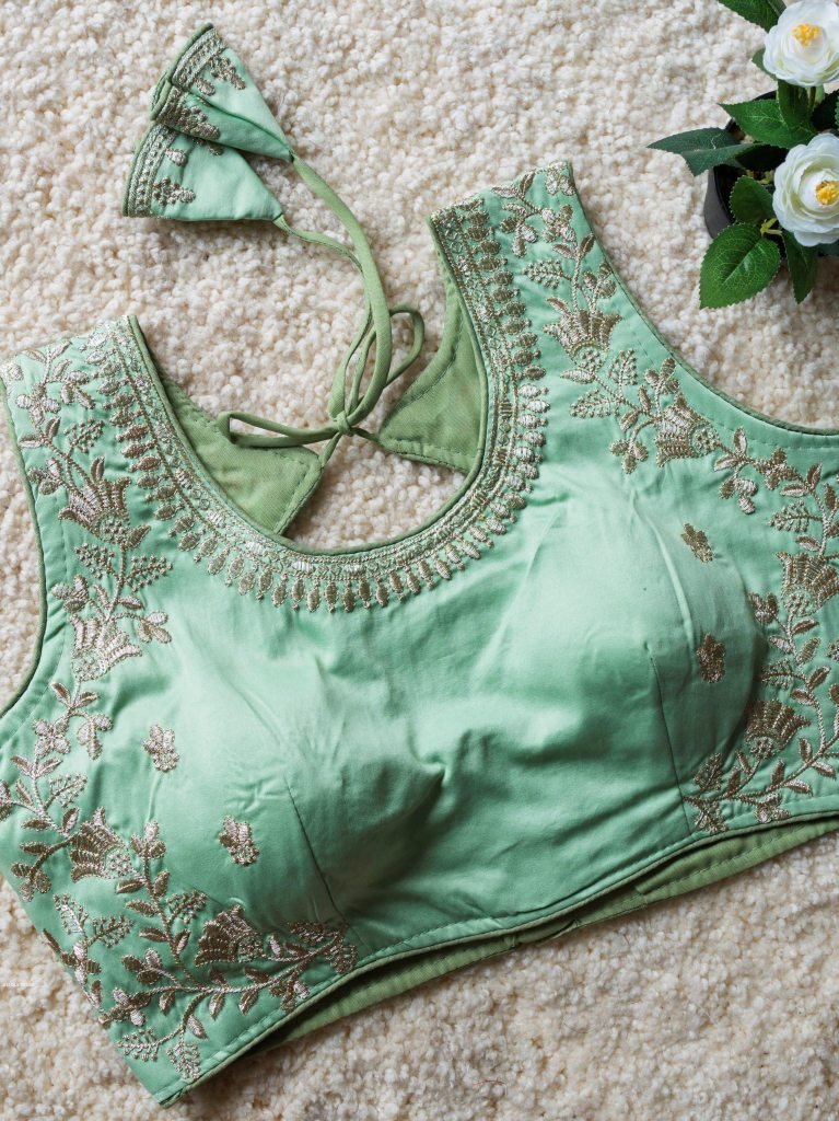 elegant embroidery work sea gr 1742989111 Elegant Embroidery Work Sea Green Blouse