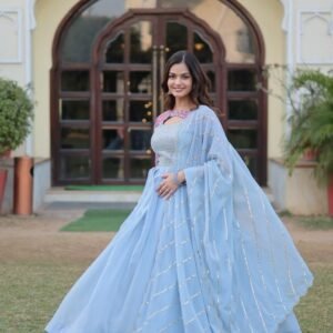 Elegant Faux Georgette Gown Perfect For Festive Party Wear