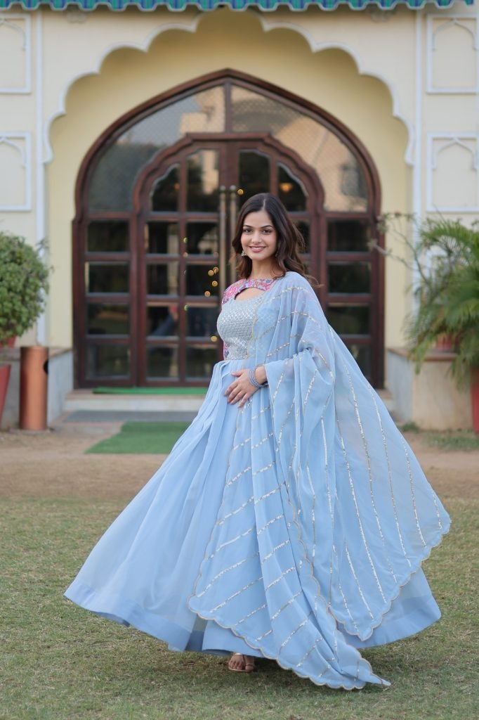 elegant faux georgette gown pe 1732961779 Elegant Faux Georgette Gown Perfect For Festive Party Wear