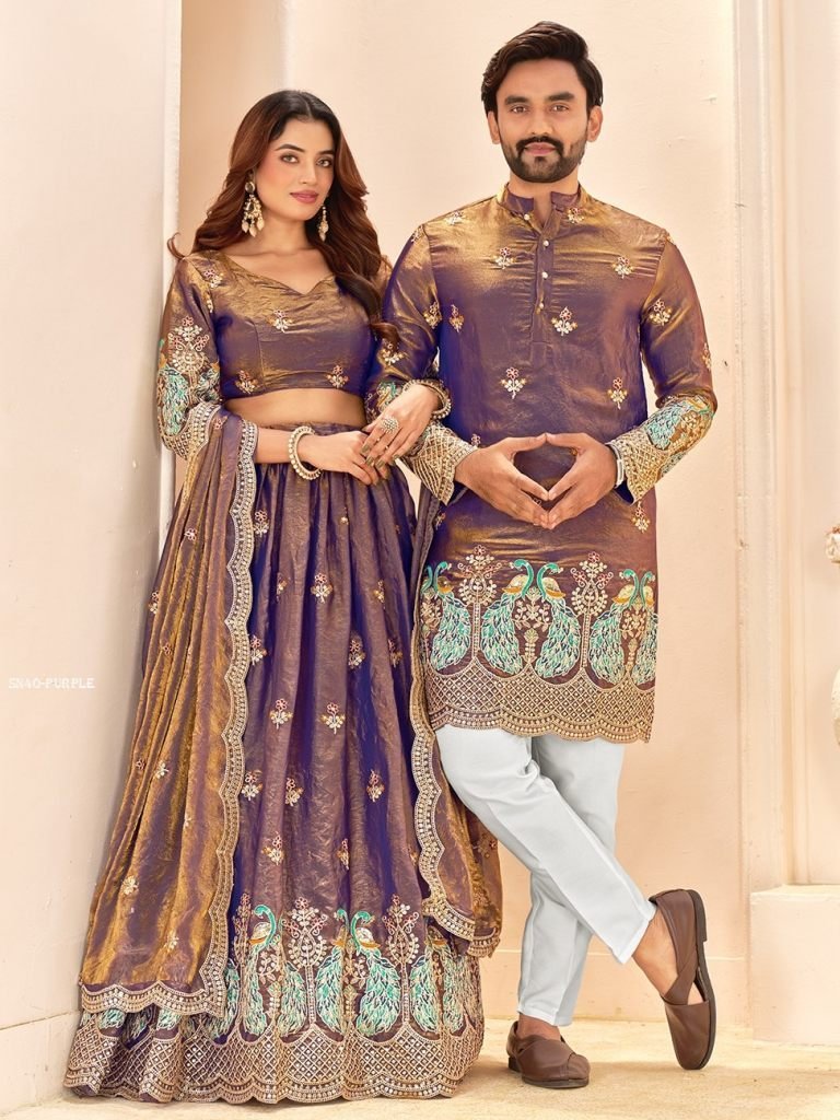 elegant fendi silk semi stitch 1763383014 Elegant Fendi Silk SemiStitched Lehenga with Mens Kurta