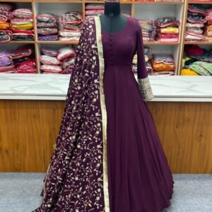 Elegant Fox Georgette With Sequence Work Dupatta Wine Gown