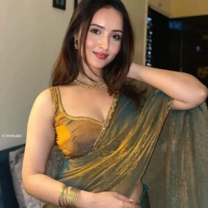 Elegant Gold Olive Shimmer Saree With Stylish Blouse