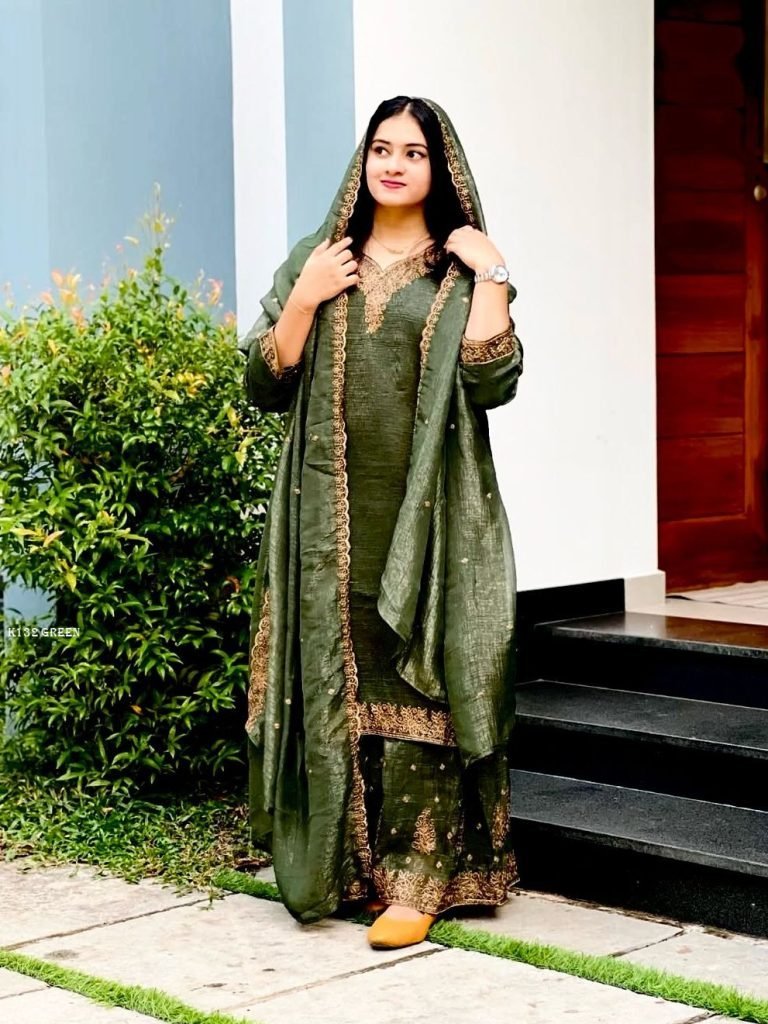 elegant green embroidered shar 1740044653 Elegant Green Embroidered Sharara Suit Festive Party Wear