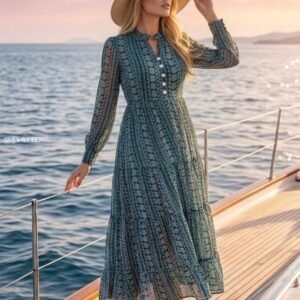 Elegant Green Printed Georgette Midi Dress for Women
