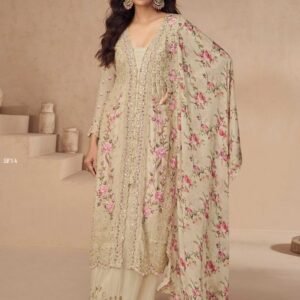 Elegant Heavy Chinon Silk Embroidered Suit With Mirror And Sequence Work