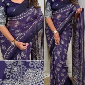 Elegant Heavy Georgette Blue Saree with Zari Weaving Embroidered Blouse