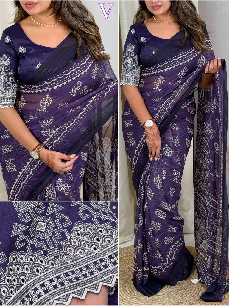 elegant heavy georgette blue s 1747128279 Elegant Heavy Georgette Blue Saree with Zari Weaving Embroidered Blouse