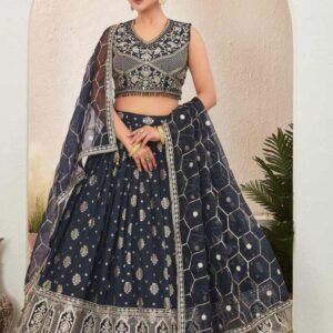 Elegant Navy Blue Embroidered Readymade Lehenga Choli
