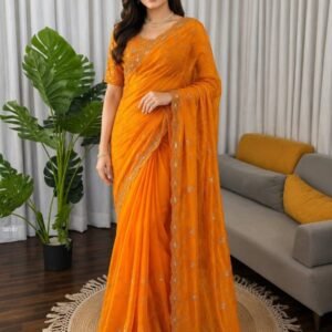Elegant Orange Embroidered Saree for Women