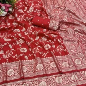 Elegant Party Wear Red Dola Silk Saree Collection