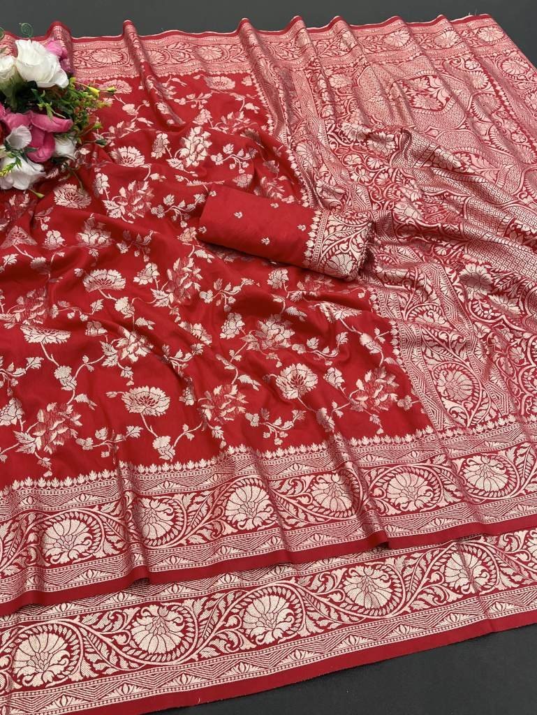 elegant party wear red dola si 1711616534 Elegant Party Wear Red Dola Silk Saree Collection