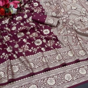 Elegant Party Wear wine Dola Silk Saree Collection