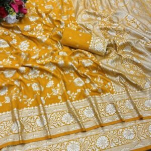 Elegant Party Wear yellow Dola Silk Saree Collection