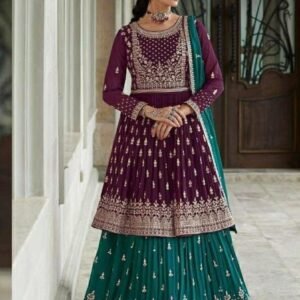 Elegant Purple and Green Anarkali Suit with Intricate Embroidery