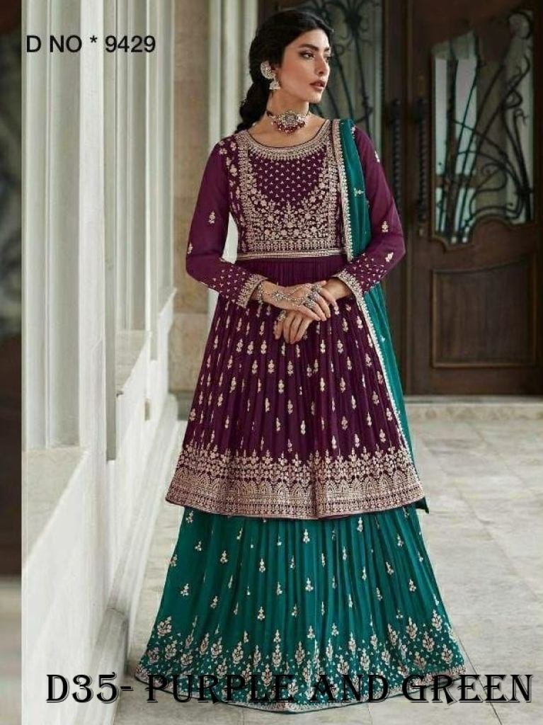 elegant purple and green anark 1718110146 Elegant Purple and Green Anarkali Suit with Intricate Embroidery