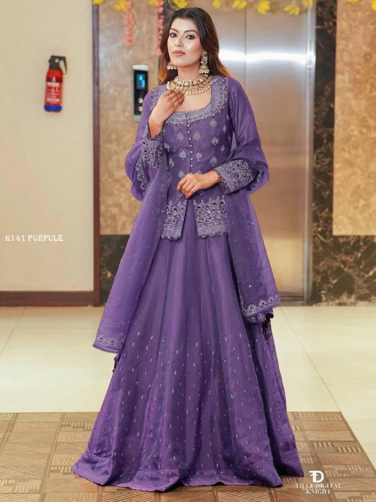 elegant purple embroidered leh 1740224609 Elegant Purple Embroidered Lehenga Set Party Festive Wear