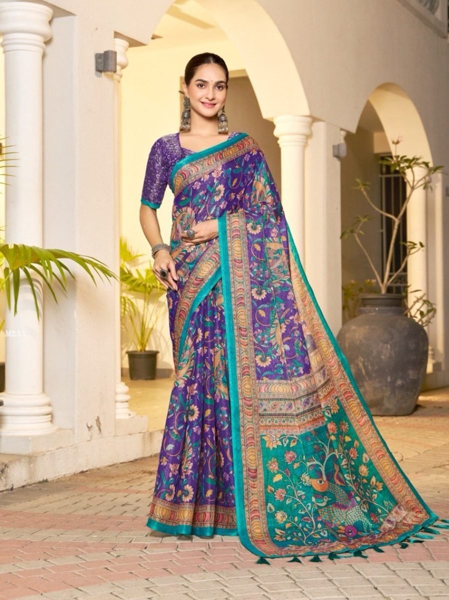 elegant purple floral print ha 1775740202 Elegant Purple Floral Print Handloom Saree