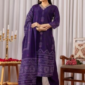 Elegant Purple Handwork Kurti Pant Set